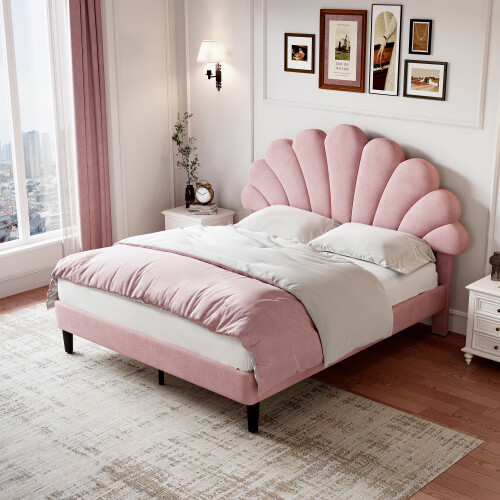 (4ft6 Double, Pink) Double Upholstered Velvet Bed 1