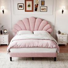 (4ft6 Double, Pink) Double Upholstered Velvet Bed