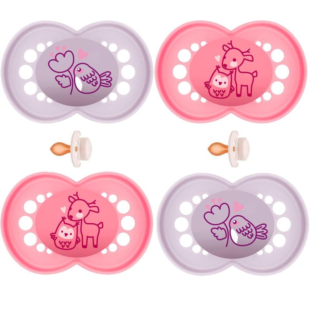 MAM Original Latex Soothers Dummies 16 + Flowers and Friends - pack of 4 with with 2 Sterilisable Travel Cases