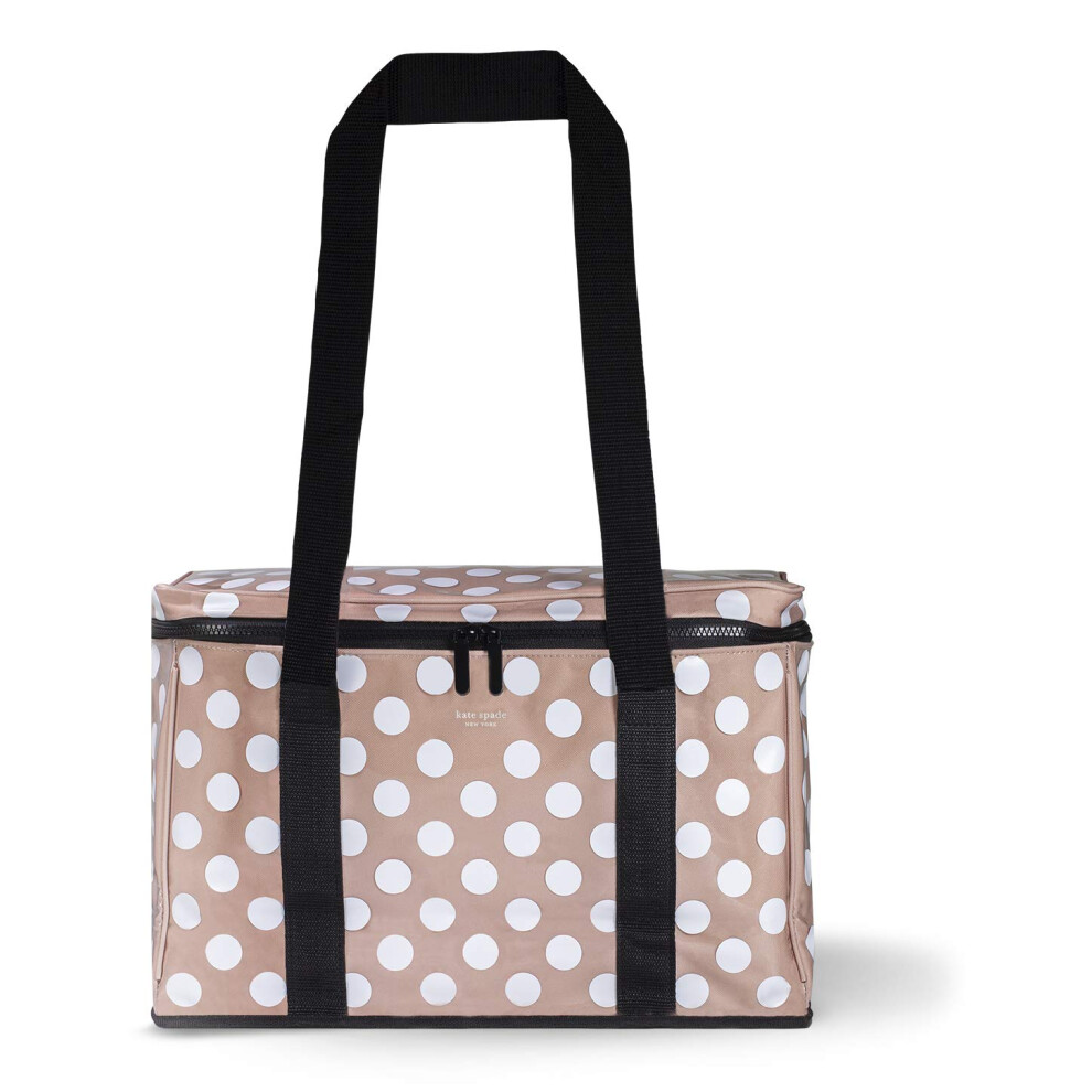Kate Spade New York Soft Sided Insulated Portable White Polka Dot Large Cooler Bag with Shoulder Straps, Jumbo Dot