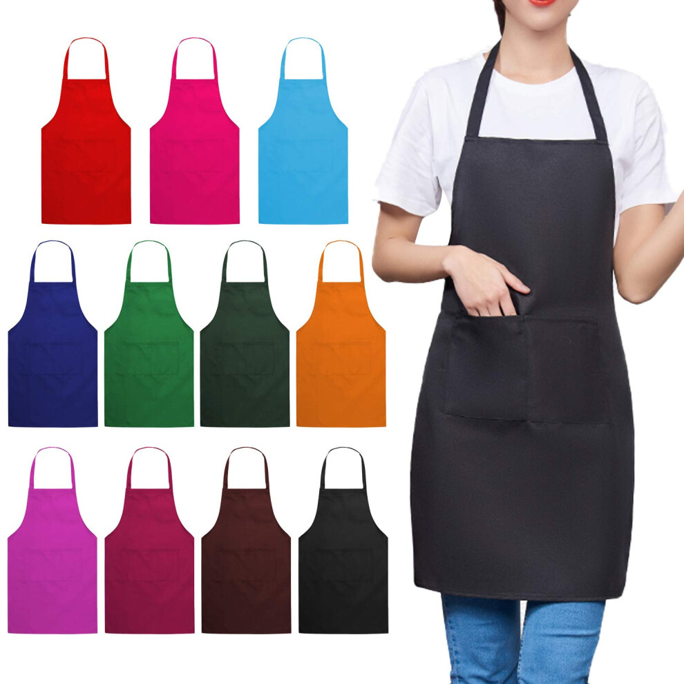 Trendbox Plain Bib Apron, 11 PCS Washable Multicolor Cooking Aprons for Women with 2 Pockets, Durable Comfortable Unisex Apron for Waist size 30" to