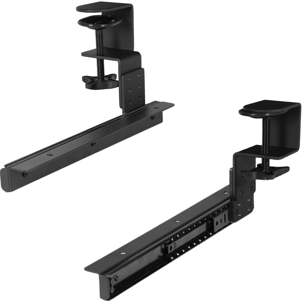 VIVO Height Adjustable Clamp and 12 inch Rail Set for DIY Custom Wooden Keyboard Trays (Tray Not Included), Under Desk Pull Out Slider Track with