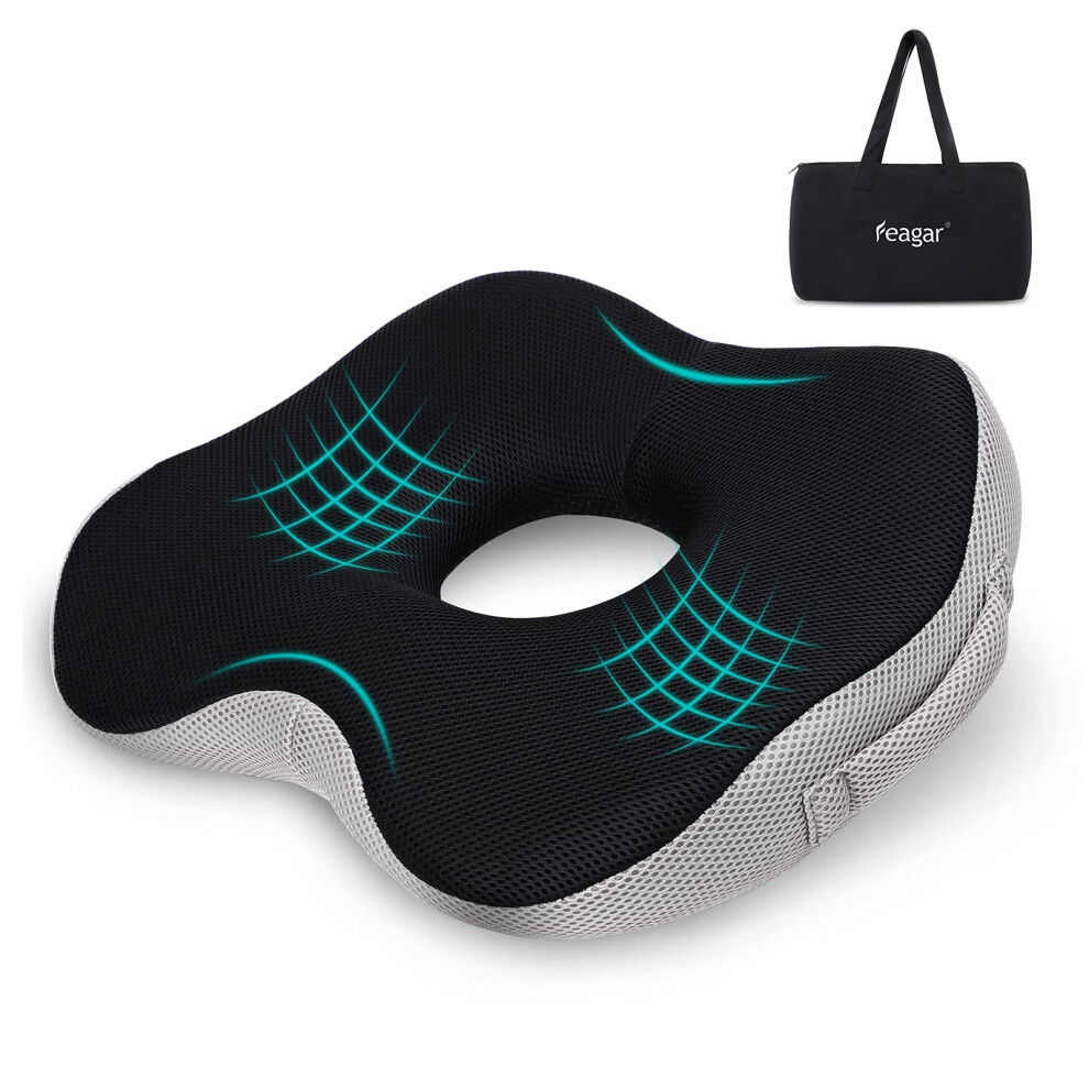 Feagar Donut Cushion For Office Chair, Memory Foam Seat Cushion For Haemorrhoid, Coccyx Pressure, Tailbone And Back Pain Relief - Orthopedic Ring Seat