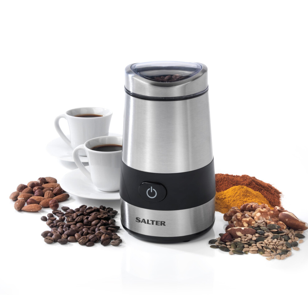 Salter EK2311 Electric Coffee & Spice Grinder ? Stainless Steel Blade, 60g Coffee Bean/Dry Herb Mill, One-Touch Operation, Fast Grinding Machine For