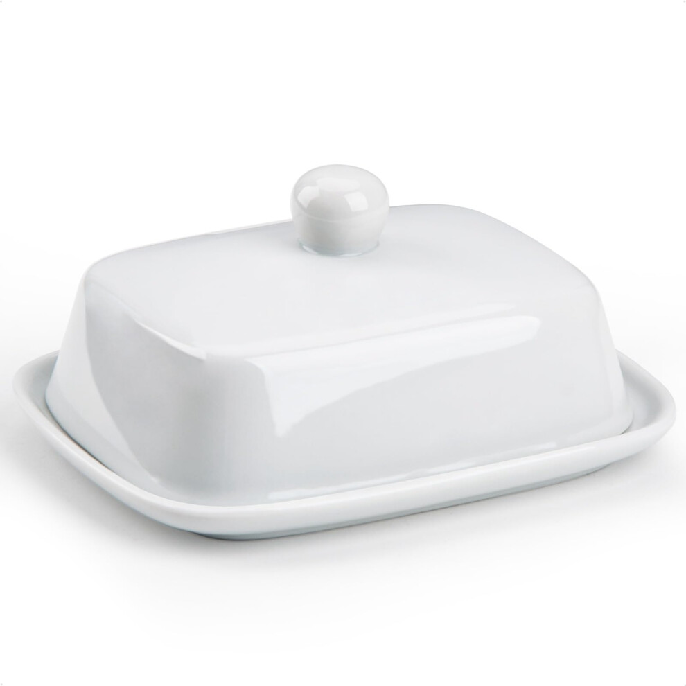 HONZUEN Butter Dish with Lid and Handle, Small Ceramic Butter Container for Countertop, Porcelain Butter Storage Holder Kitchen Farmhouse, Pottery