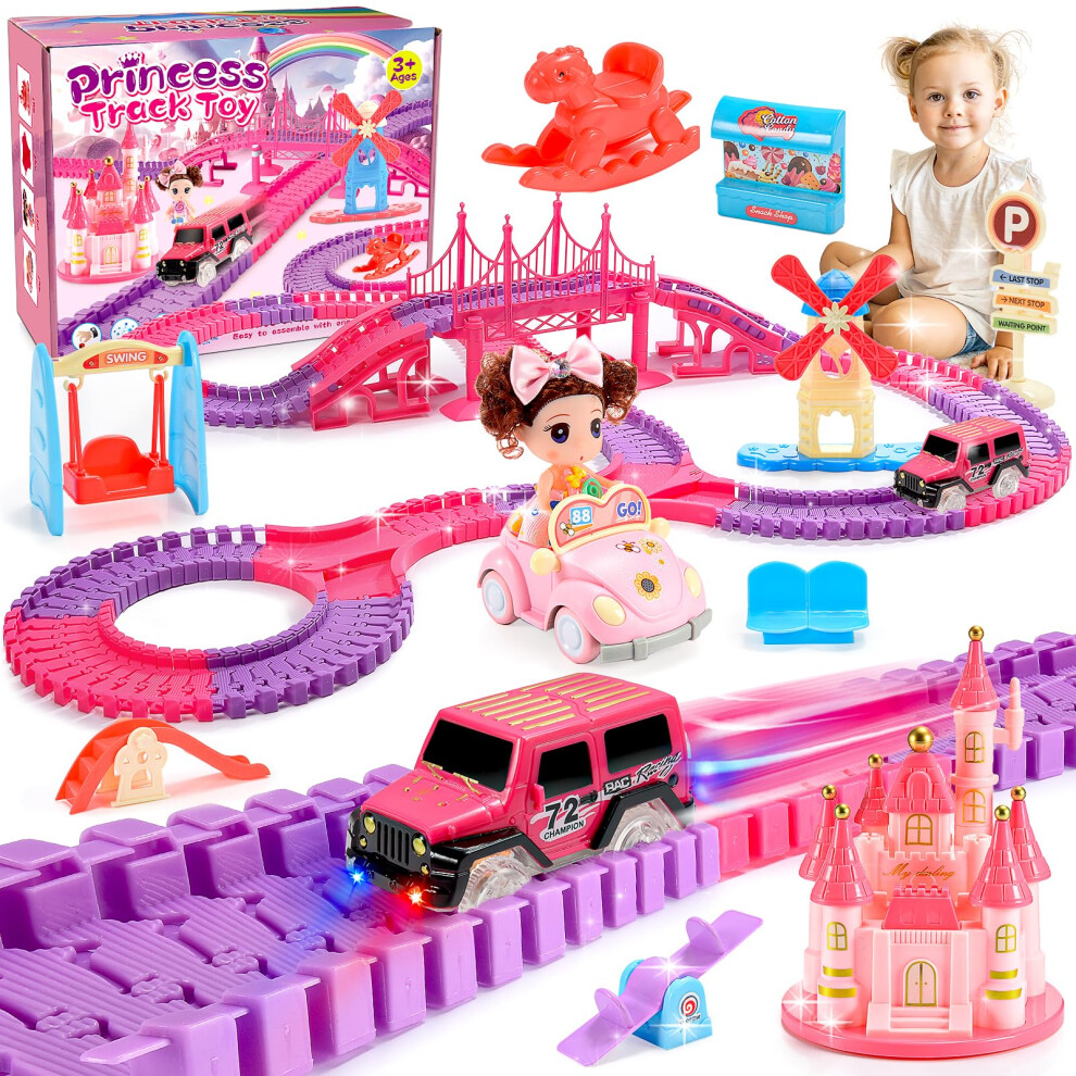 Tragik Track Toys For 3-6 Year Olds, Princess Construction Toys For 3-6 Year Old Girls - Race Tracks & Cars Gift Set