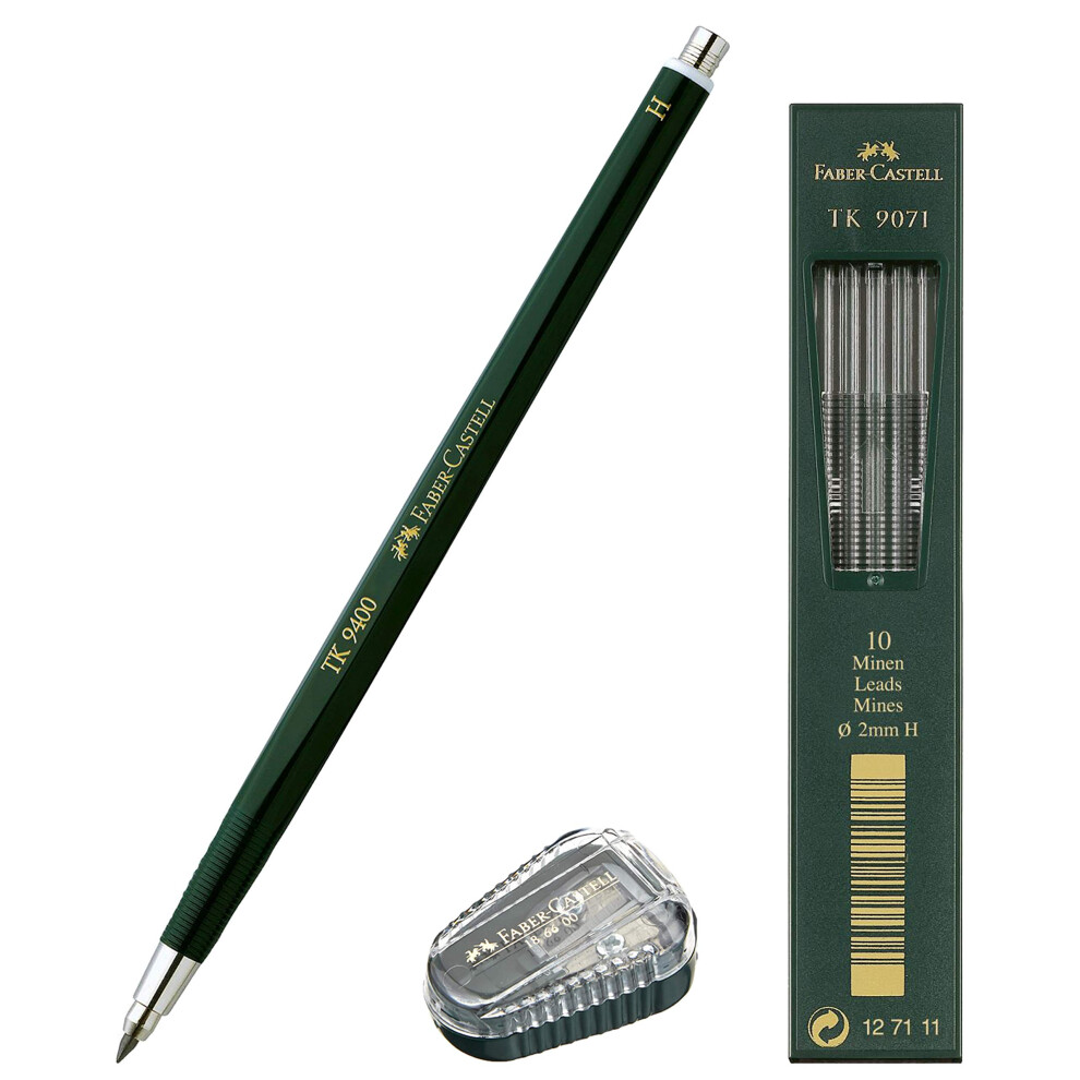 Faber-Castell - Lead Pencil TK 9400, Lead Thickness: 2 mm, Hardness: H + Refills and Pencil Sharpener