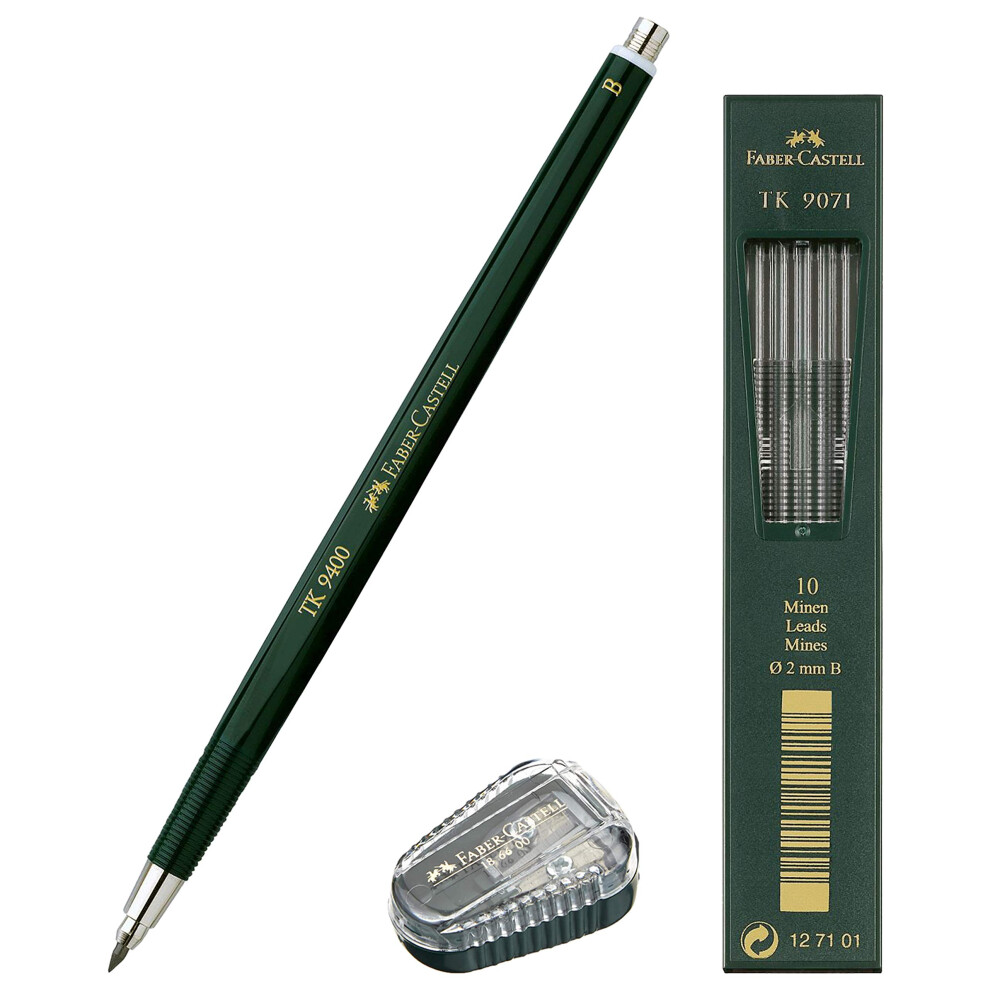 Faber-Castell - Lead pencil TK 9400, lead thickness: 2 mm, hardness: B, refills and pencil sharpener
