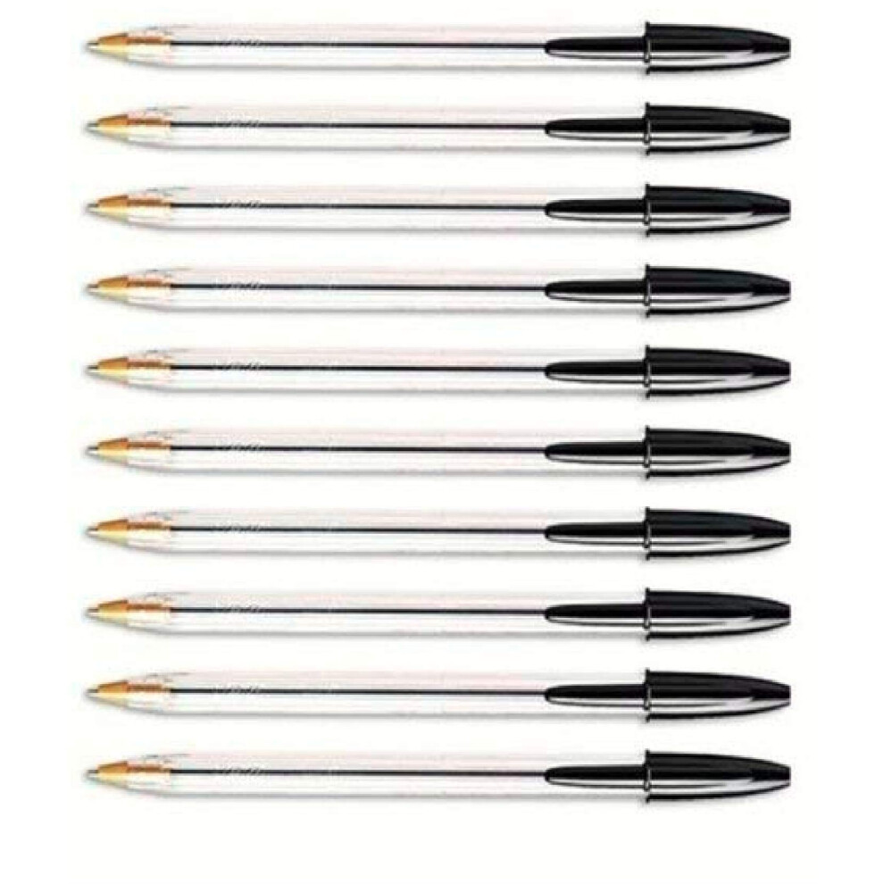 100x Bic Cristal Medium 1.0mm Ball Point Pens BLACK Ballpoint Biro