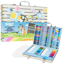 Bluey Art Set for Kids Art Supplies Paints Colouring Pens Colouring Pencils Crayons Carry Case Arts and Crafts Kids Gifts (Blue Case)