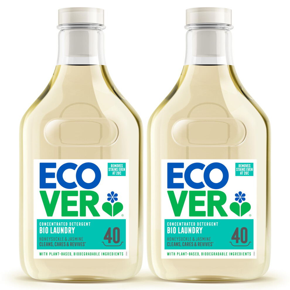 Ecover Concentrated Bio, Laundry Detergent, Laundry Washing Liquid, Honeysuckle & Jasmine, 2x Pack of 40 Washes, 2x 1.43L