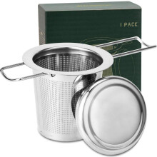 Tea Infuser 304 Stainless Steel with Lid and Foldable Handle-Silver