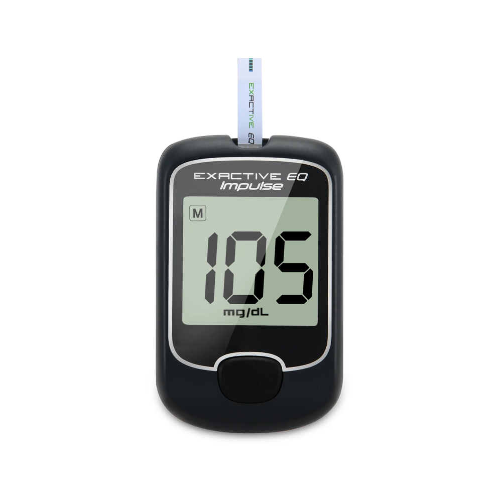 (1x Monitor Meter) EXACTIVE EQ IMPULSE Home Blood Glucose Monitor Digital Diabetes Meter Blood Sugar Measuring Test Strips Lancets