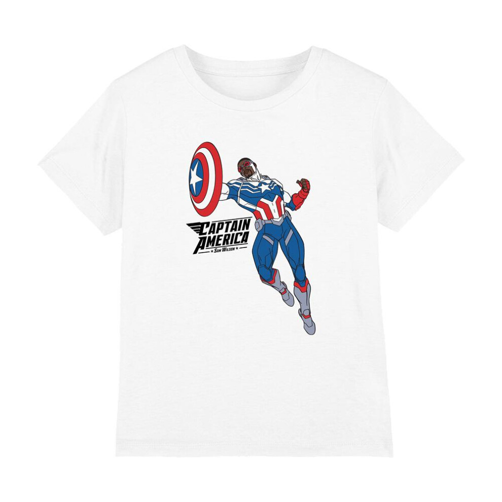 (7-8 Years, White) Captain America Childrens/Kids Sam Wilson Doodle T-Shirt