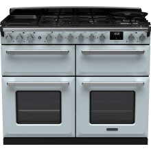 Rangemaster Estel Deluxe 110cm Dual Fuel Range Cooker - Misty Blue / Chrome - A/A Rated