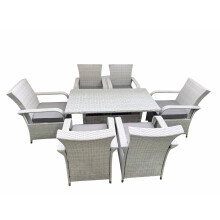 Fimous Rattan Garden Furniture Set with Rectangular Dining Table And Dining Chairs 6 Seater Light Grey Mixed