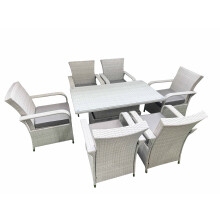 Fimous Outdoor Rattan Garden Furniture Set Patio 6 Chairs Plus Height adjustable dining table Sets Light Grey Mixed