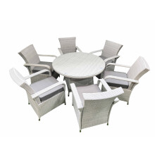 Fimous Wicker PE Rattan Garden Furniture Set Patio Outdoor 6 Chairs Plus Big Round Table Set Light Grey Mixed