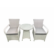 Fimous Wicker PE Rattan Garden Furniture Set Patio Outdoor 2 Chairs Plus Small Round Table Set Light Grey Mixed