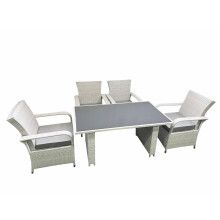 Fimous Wicker PE Rattan Garden Furniture Set Patio Outdoor 4 Chairs Plus Rectangular Dining Table Set Light Grey Mixed