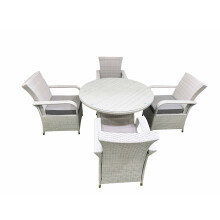 Fimous Wicker PE Rattan Garden Furniture Set Patio Outdoor 4 Chairs Plus Big Round Table Set Light Grey Mixed