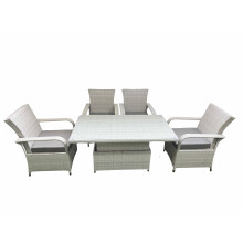 Fimous Outdoor Rattan Garden Furniture Set Patio 4 Chairs Plus Height adjustable dining table Sets Light Grey Mixed