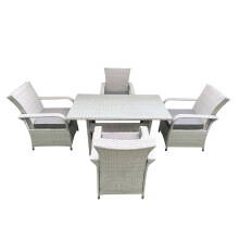 Fimous Rattan Garden Furniture Set with Rectangular Dining Table And Dining Chairs 4 Seater Light Grey Mixed