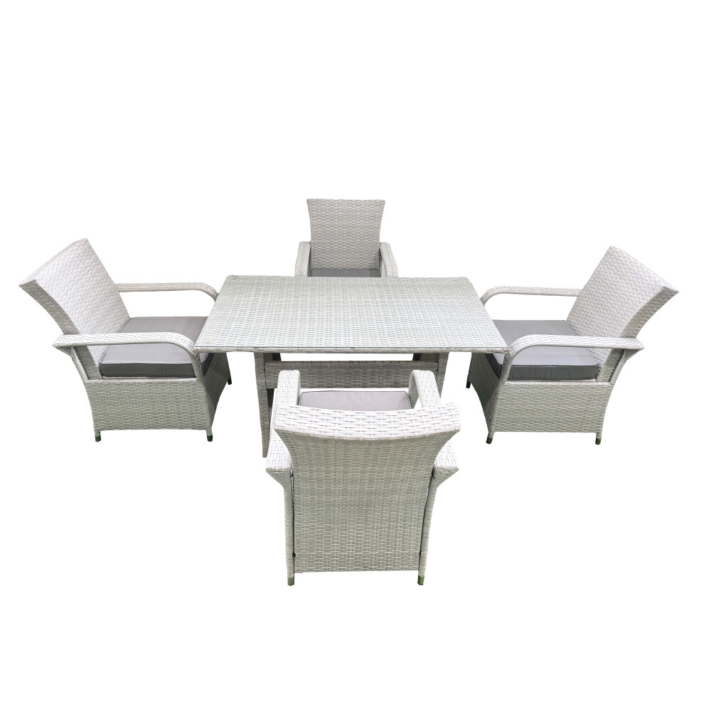 Fimous Rattan Garden Furniture Set With Rectangular Dining Table And Dining Chairs 4 Seater Light Grey Mixed