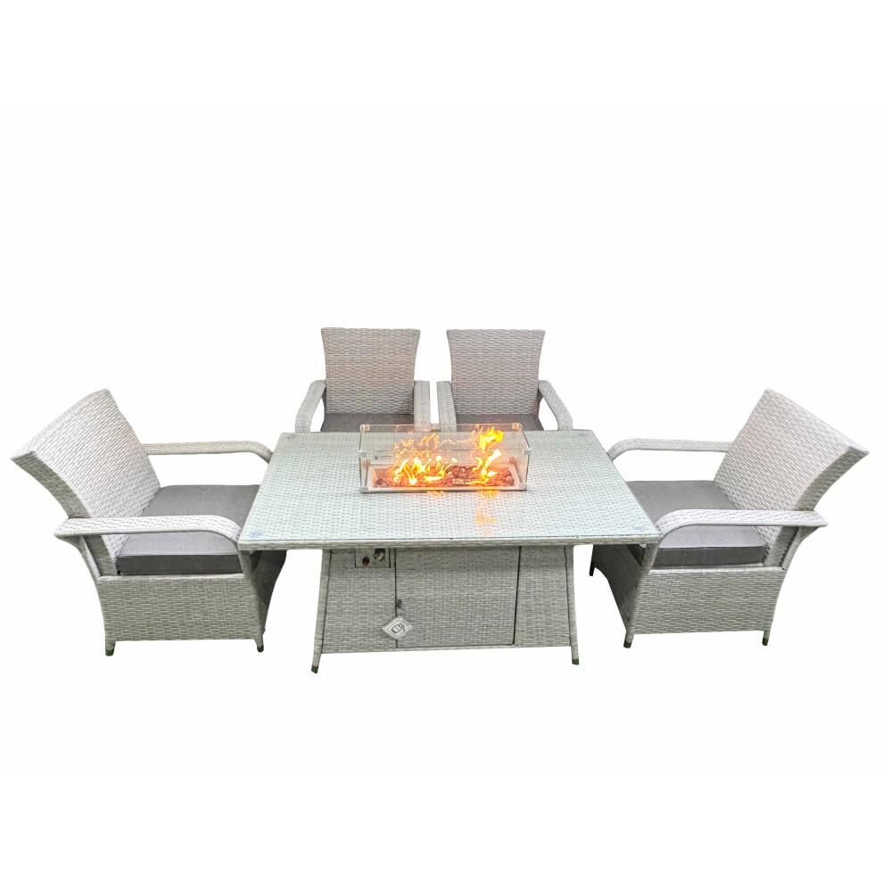 Fimous Outdoor Rattan Garden Furniture Set Patio 4 Chairs Plus Gas Fire Pit Table Sets Light Grey Mixed