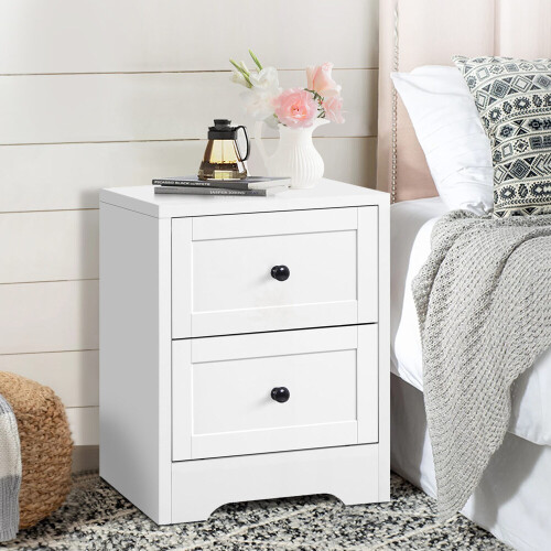 ELFORDSON ELFORDSON Bedside Table Hamptons Nightstand Storage Side End Cabinet White