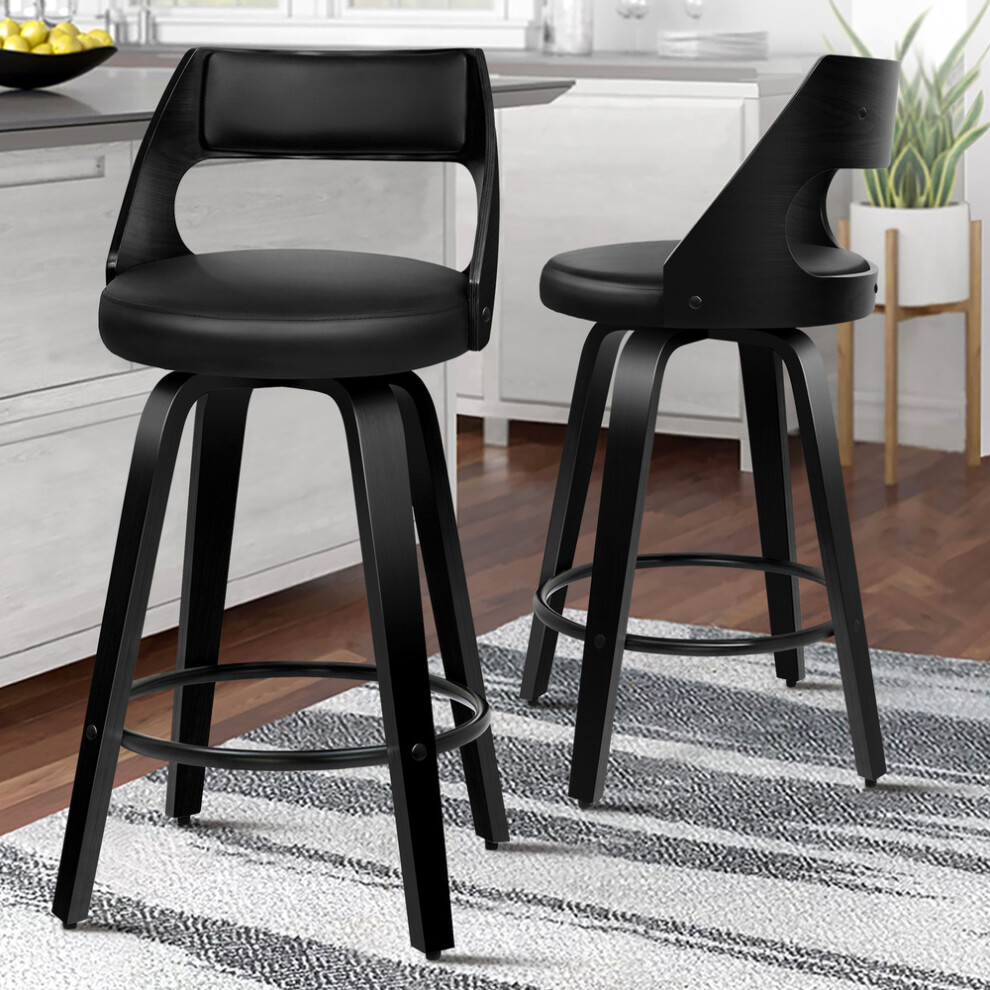 ALFORDSON 2x Swivel Bar Stools Eden Kitchen Wooden Dining Chair ALL BLACK