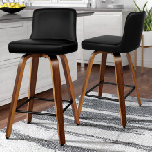 ALFORDSON 2x Swivel Bar Stools – Bailey, Black PU Leather, Wooden Legs, 360 Spin, Mid-Century/Industrial