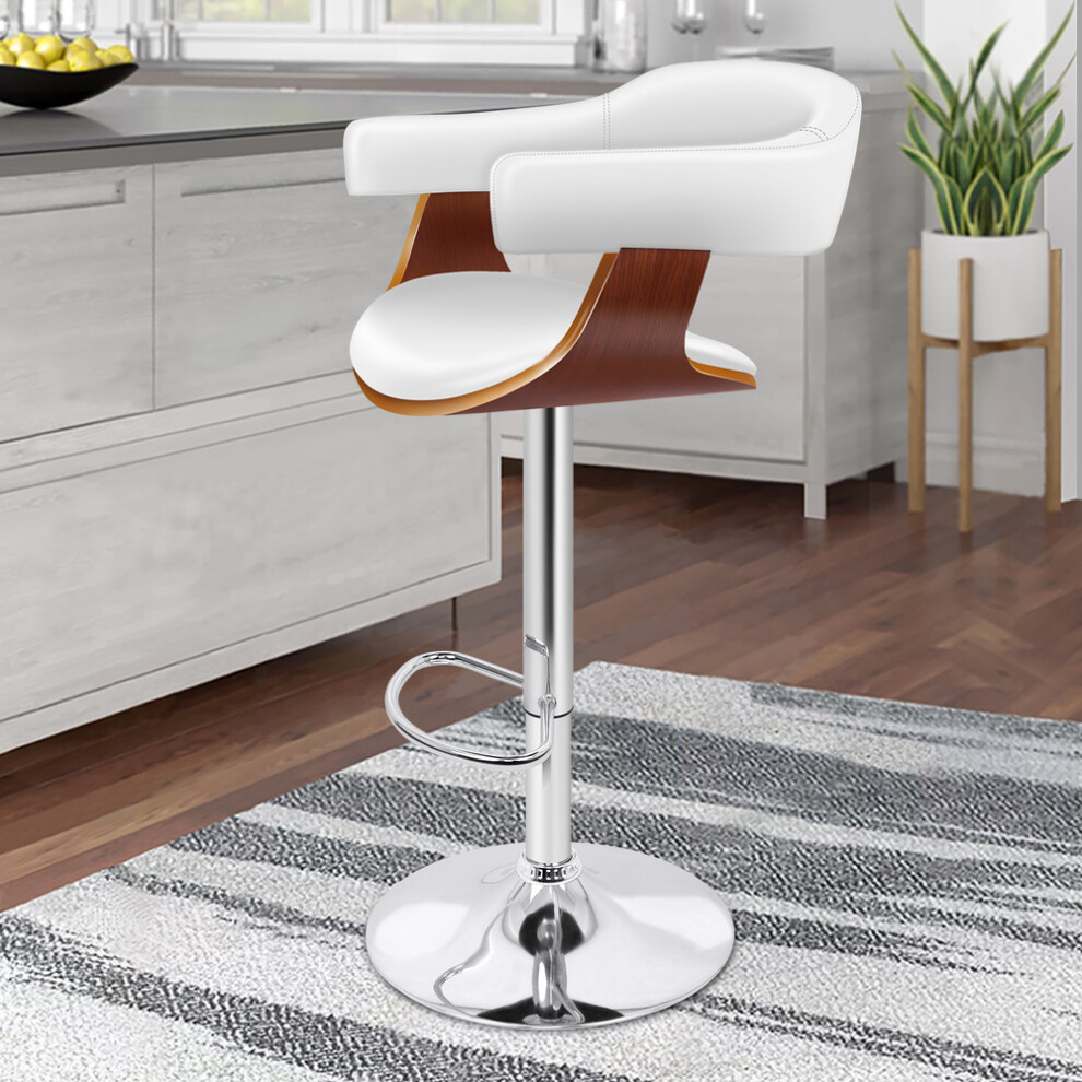 ALFORDSON 1x Bar Stools Joan Kitchen Swivel Chair Wooden Leather Gas Lift White