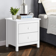 ELFORDSON Bedside Table Hamptons Nightstand Storage Side End 2 Drawers White