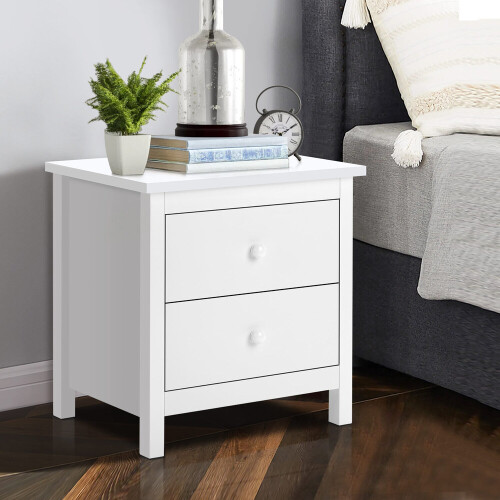 ELFORDSON ELFORDSON Bedside Table Hamptons Nightstand Storage Side End 2 Drawers White