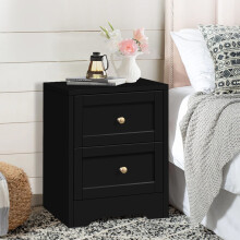 ELFORDSON Bedside Table Hamptons Nightstand Storage Side End Cabinet Black