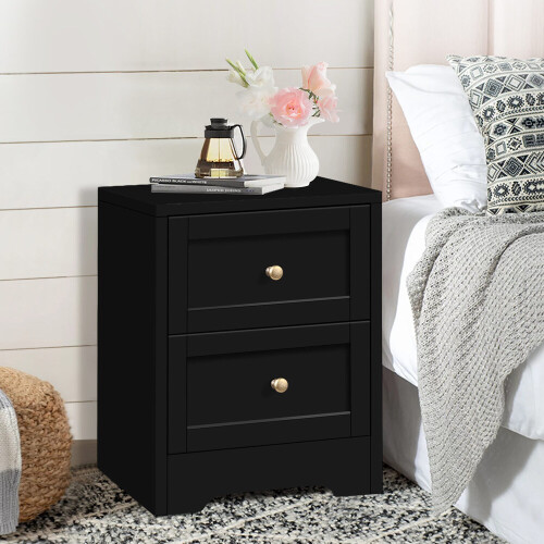 ELFORDSON ELFORDSON Bedside Table Hamptons Nightstand Storage Side End Cabinet Black