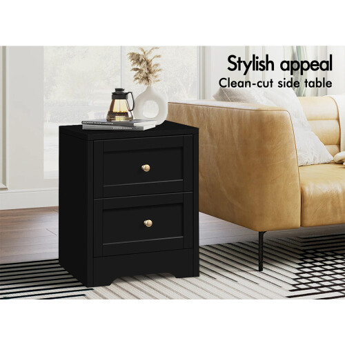 ELFORDSON ELFORDSON Bedside Table Hamptons Nightstand Storage Side End Cabinet Black 2
