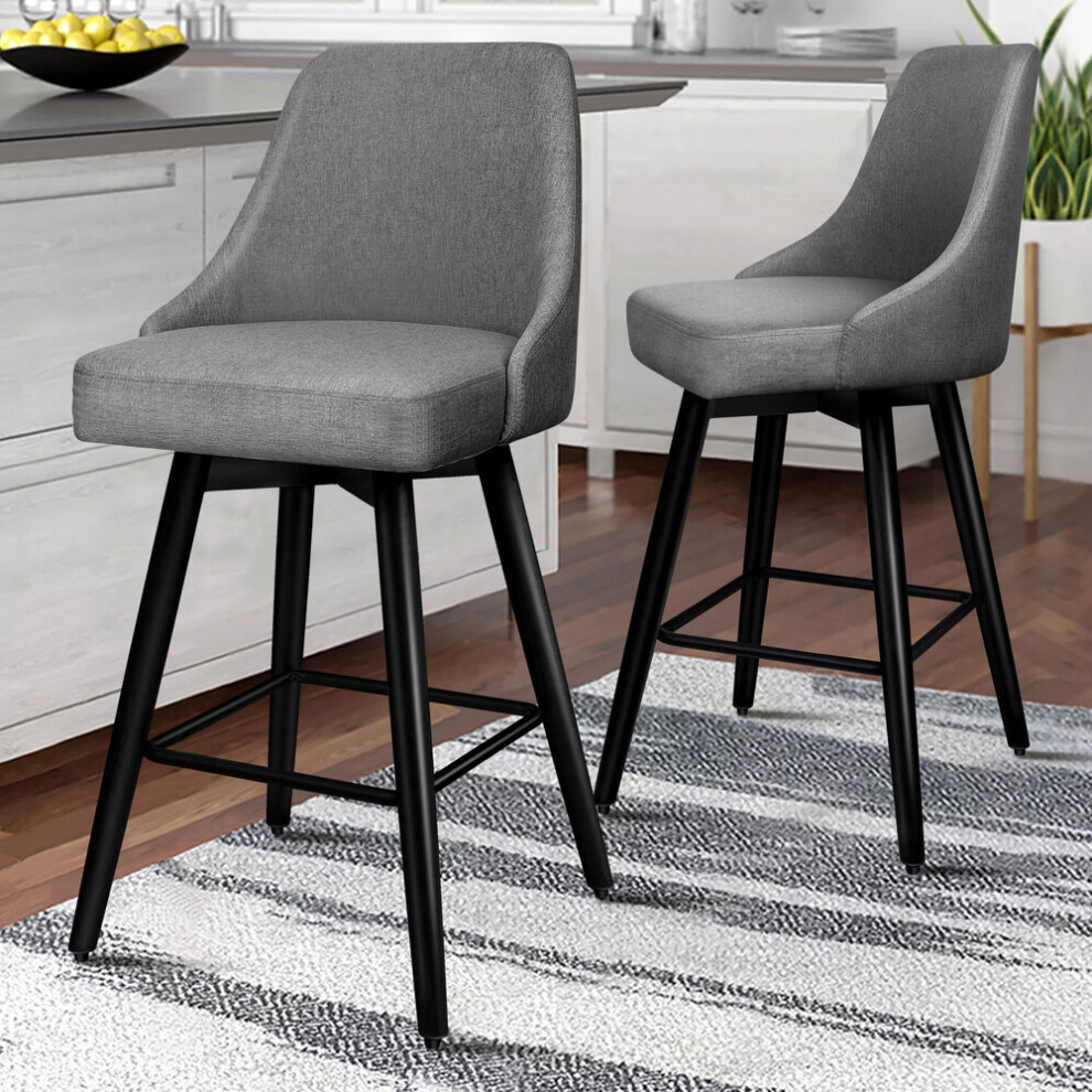 ALFORDSON 2x Swivel Bar Stools Kitchen Dining Chair Cafe Wooden LIGHT GREY