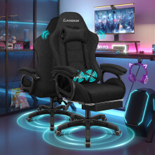 ELFORDSON Gaming Office Chair Racing Massage Footrest Fabric Black