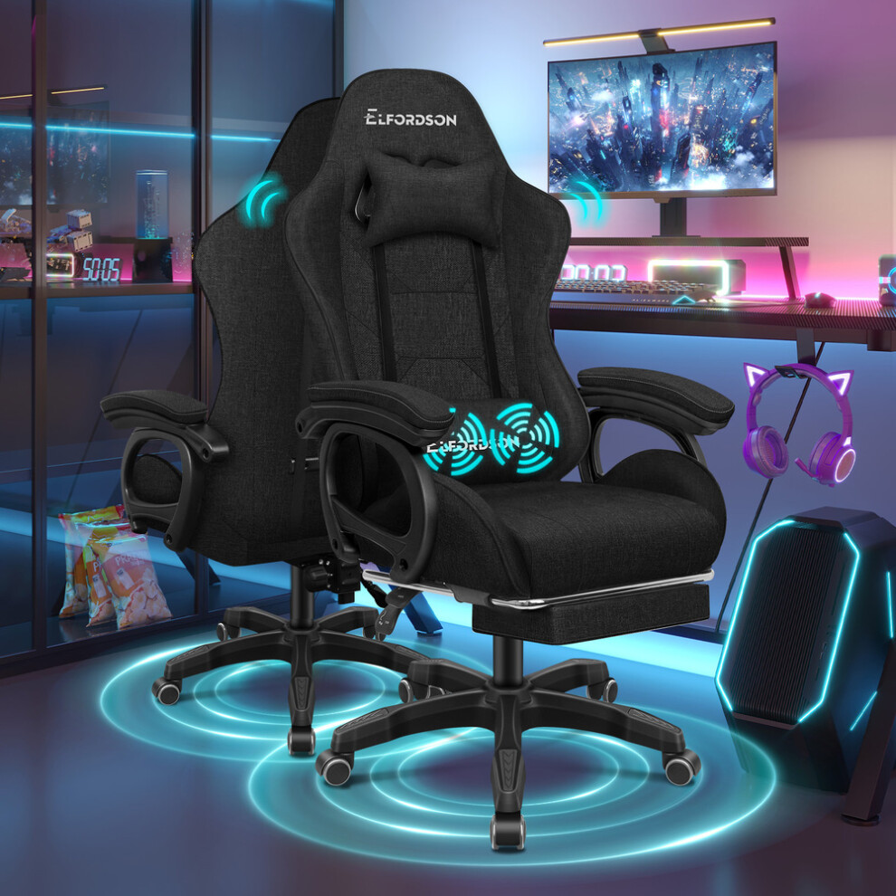 ELFORDSON Gaming Office Chair Racing Massage Footrest Fabric Black