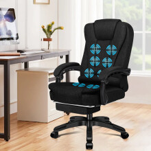 ELFORDSON Massage Office Chair Heated Executive Computer Seat Gaming Racer Fabric Black