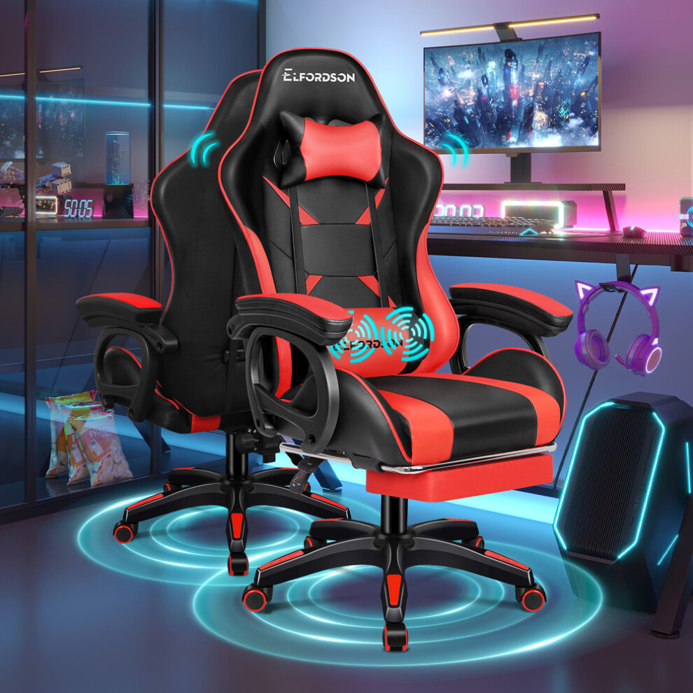 ELFORDSON Gaming Office Chair Racing Massage Computer Seat Footrest Leather RED