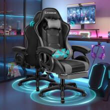 ELFORDSON Gaming Office Chair Racing Massage Computer Seat Footrest Leather Grey