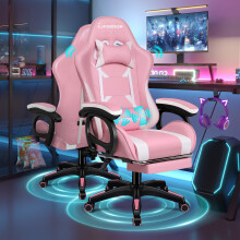 ELFORDSON Gaming Office Chair Racing Massage Computer Seat Footrest Leather Pink