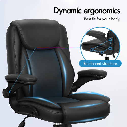 ELFORDSON ELFORDSON Massage Office Chair Executive Computer PU Leather Black 2