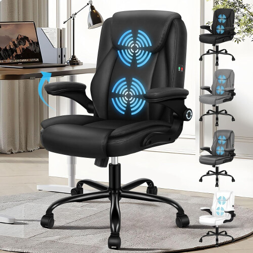ELFORDSON ELFORDSON Massage Office Chair Executive Computer PU Leather Black