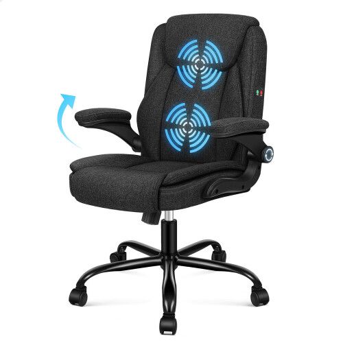 ELFORDSON ELFORDSON Massage Office Chair Executive Computer Linen Fabric Black