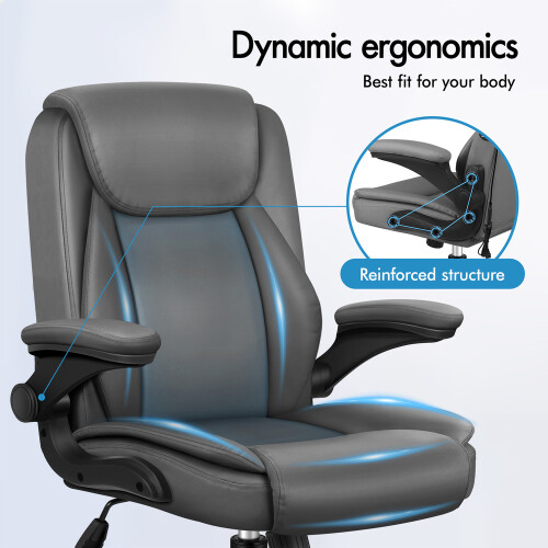 ELFORDSON ELFORDSON Massage Office Chair Executive Computer PU Leather Grey 2