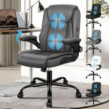 ELFORDSON Massage Office Chair Executive Computer PU Leather Grey